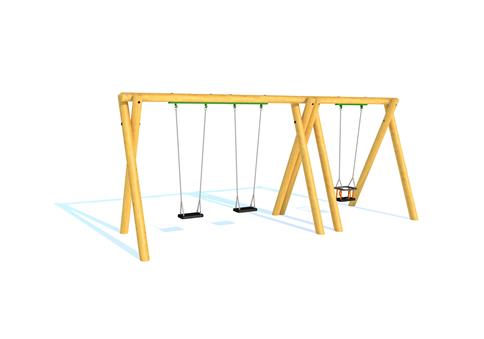 Timber Swing (2.4M) with Two Flat Seats and One Cradle Seat